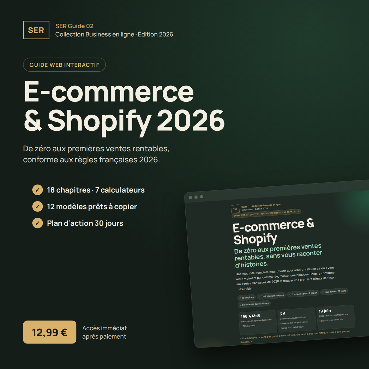 SER Guide 02 — E-commerce & Shopify 2026, guide web interactif